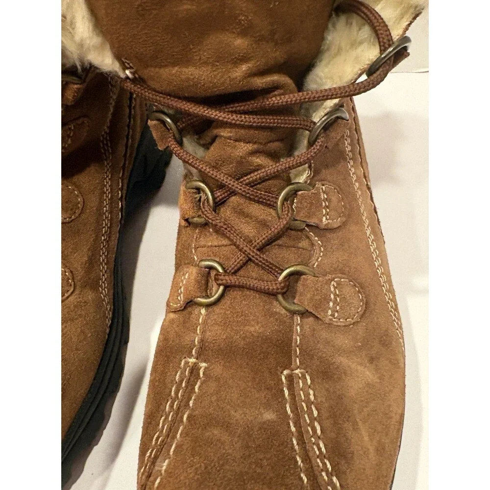 Earth Spirit Brown Suede Faux Fur Winter Hiking Boots Women’s US 9 Lace Up